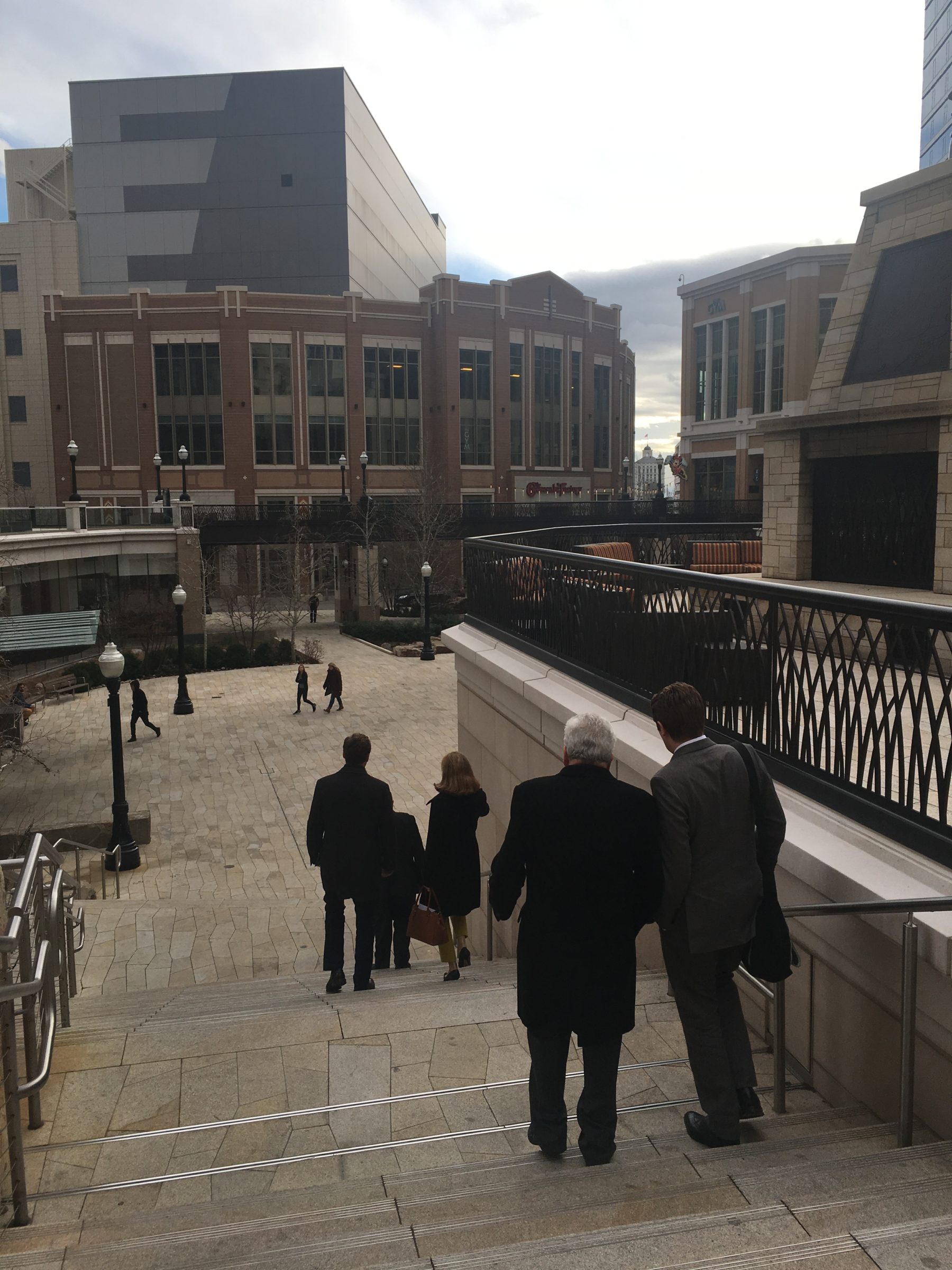 The team strolls through City Creek on our way to the next meeting 