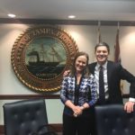 The Honorable Michèle Flournoy and the Rt. Hon. David Miliband pose for a picture in the office of the Mayor of Tampa 