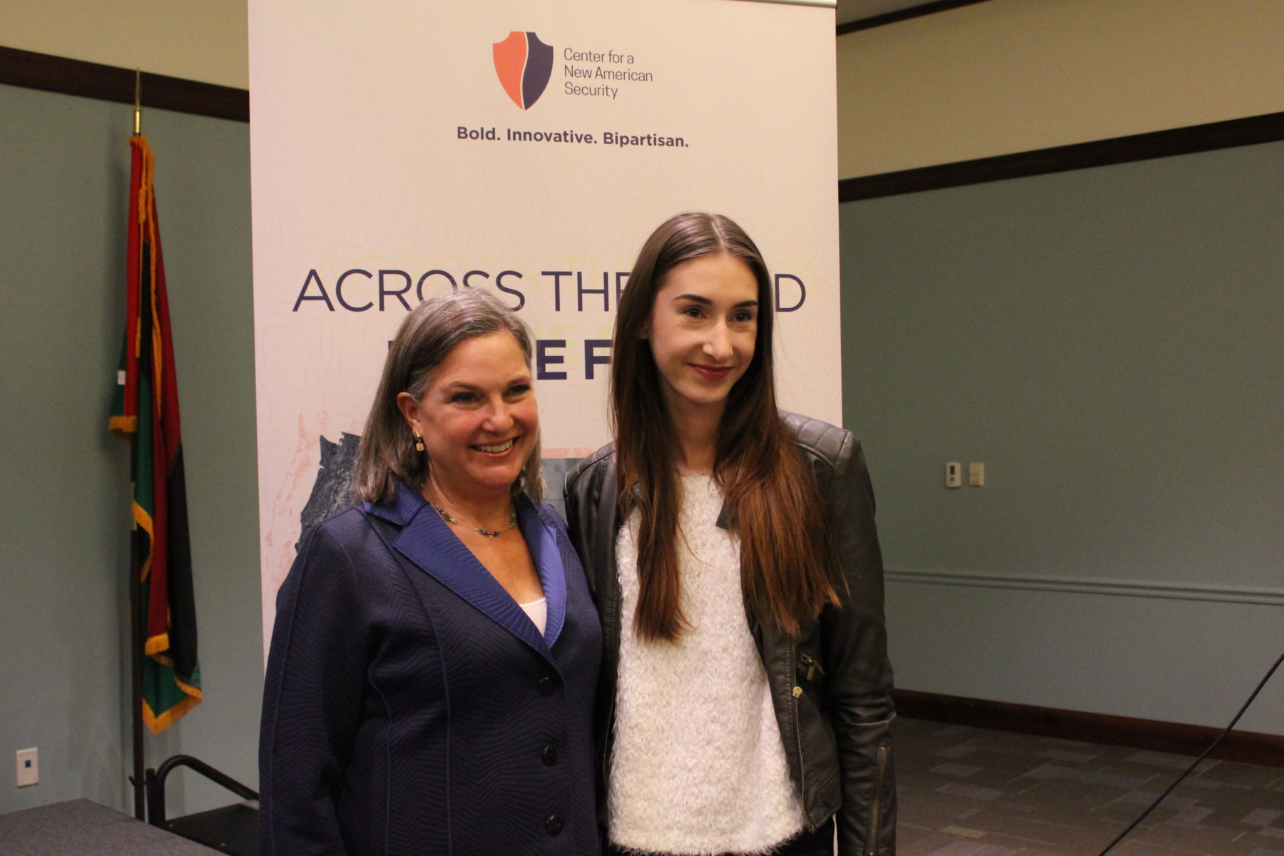 CANS CEO, Ambassador Toria Nuland, poses with a student who attended the public event in Tampa, Florida