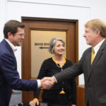 October 19- Karl-Theodor zu Guttenberg and Allegheny County Executive Rich Fitzgerald shake hands after a fascinating discussion on Pittsburgh past and present.   